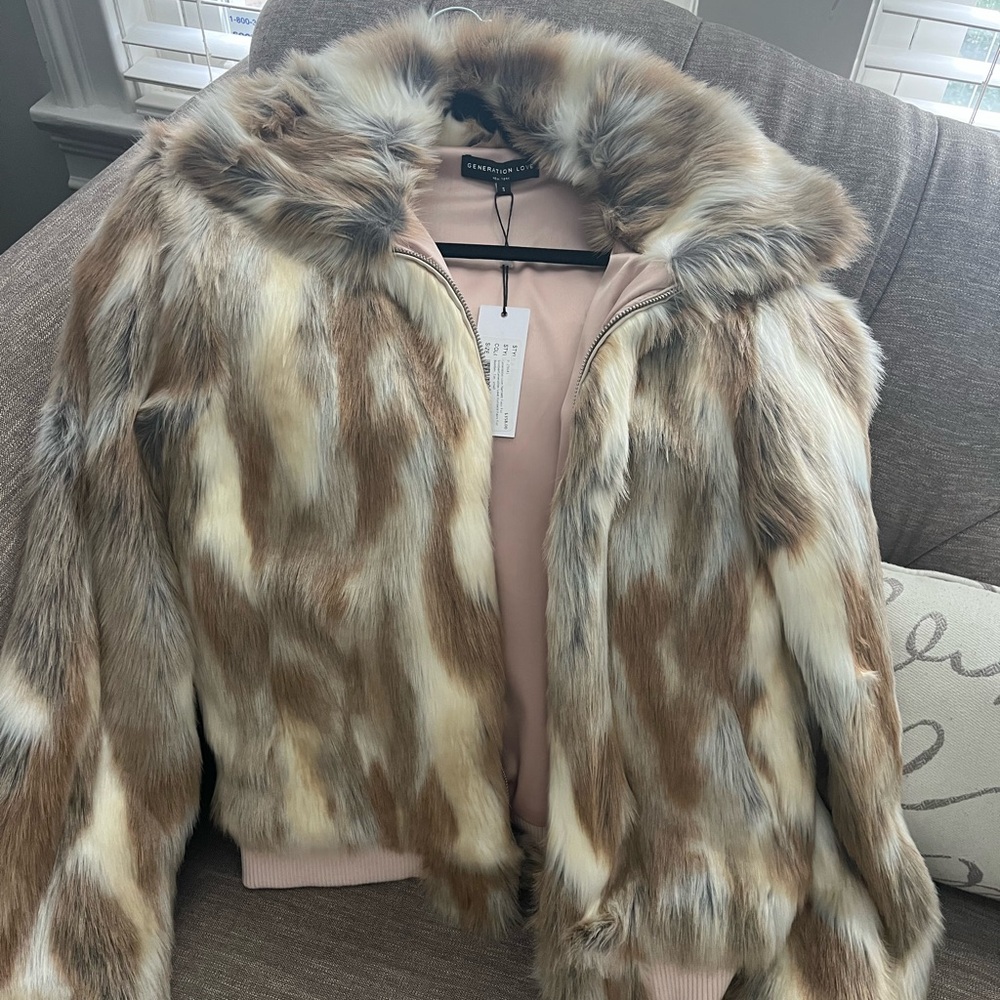 Generation Love Faux Fur Teddy Jacket - Brown and Cream